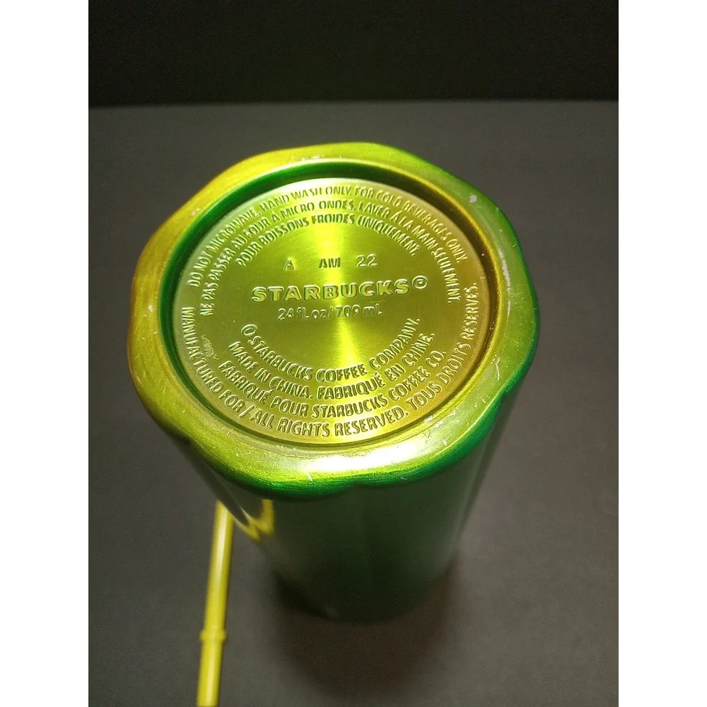 Starbucks Summer 2022 Green/Yellow‎ Puffy Stainless-Steel 24 Oz. Tumbler